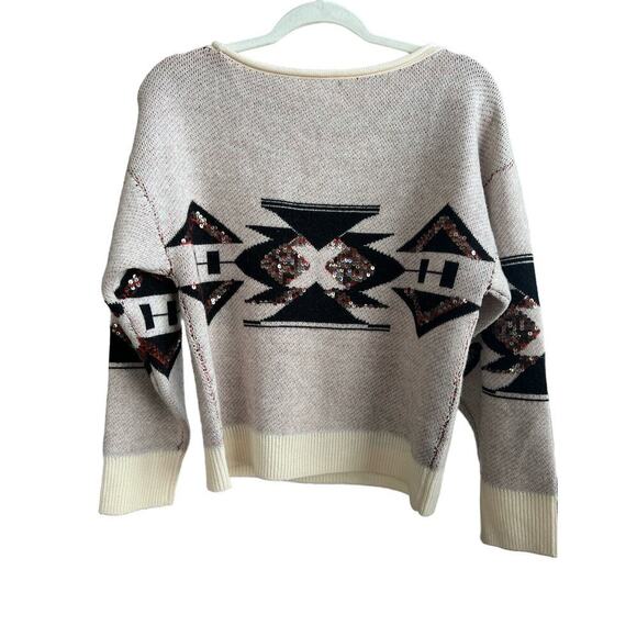 Joie Southwest Print Size S Cashmere Blend Sweater with Sequins - Picture 4 of 10